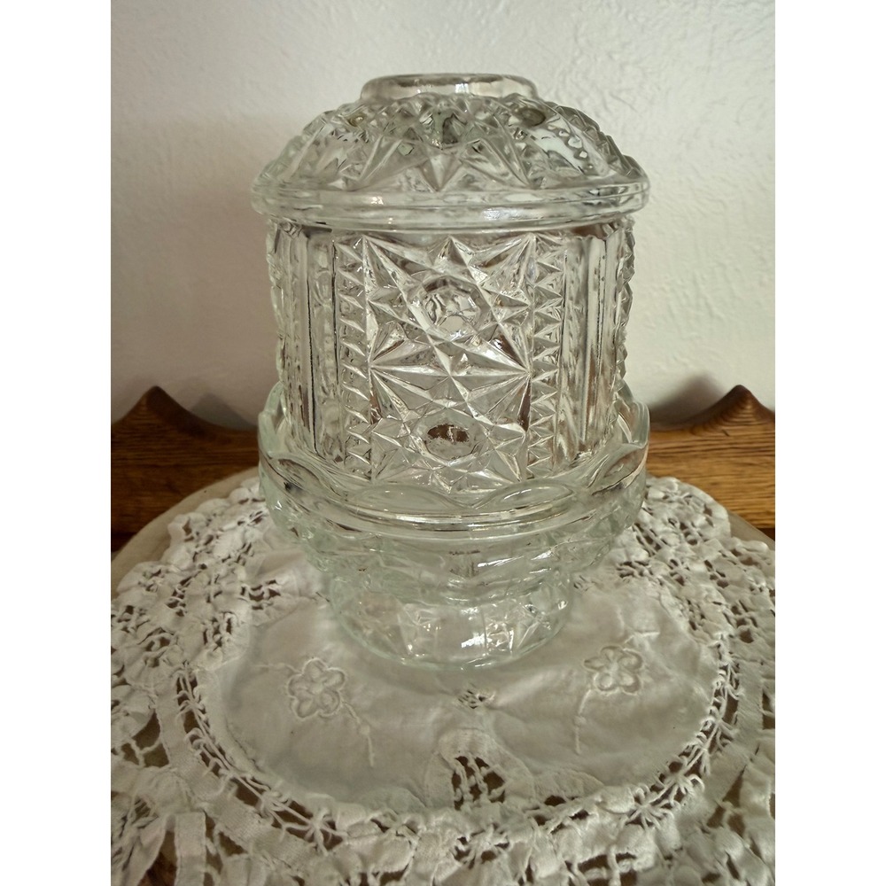 Vintage Indiana Glass Stars & Bars Fairy Lamp Clear Glass HOMCO 2 piece